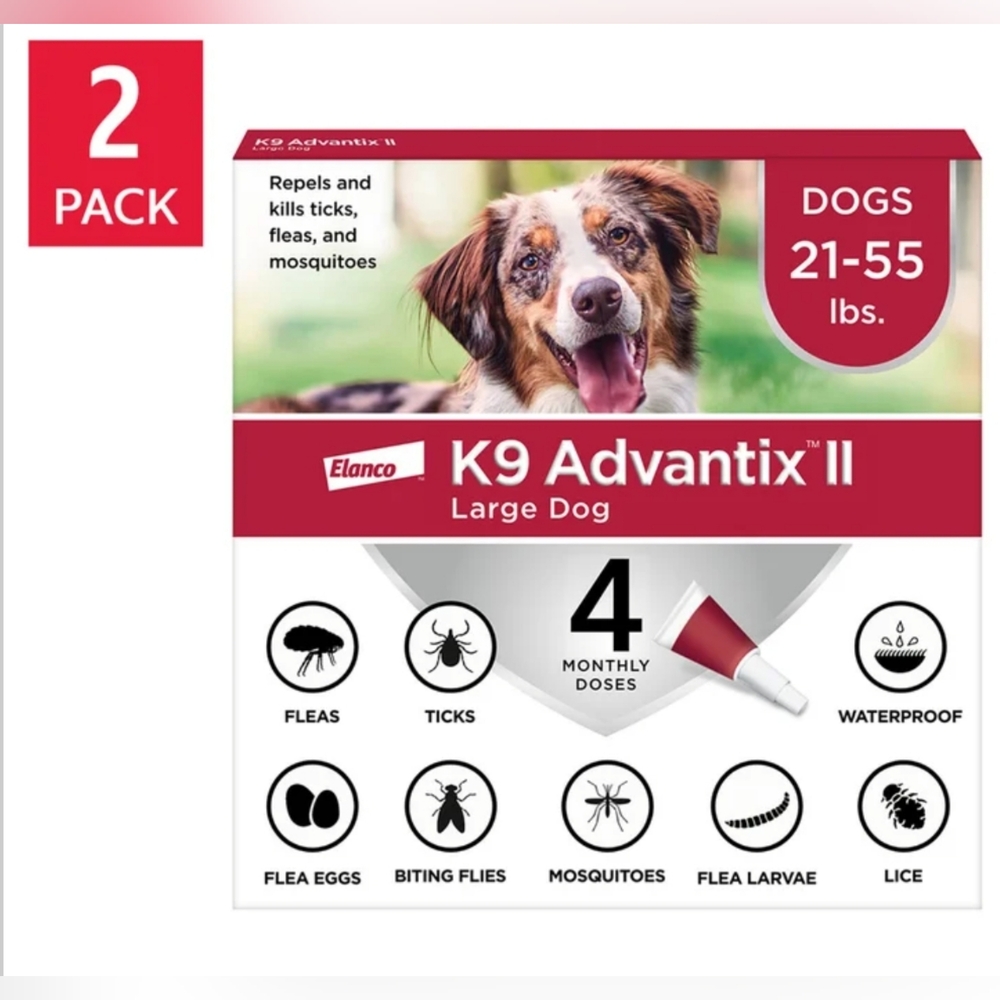 K9 Advantix II Flea and Tick Topical Treatment for Large Dogs 21-55 lbs 8 doses